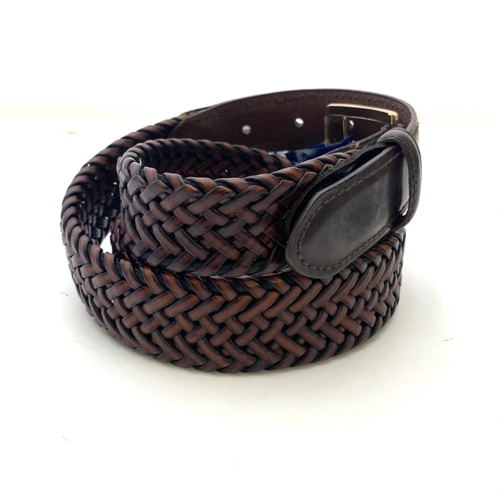 Stafford Big & Tall Brown Leather Braided Trouser Belt NWT